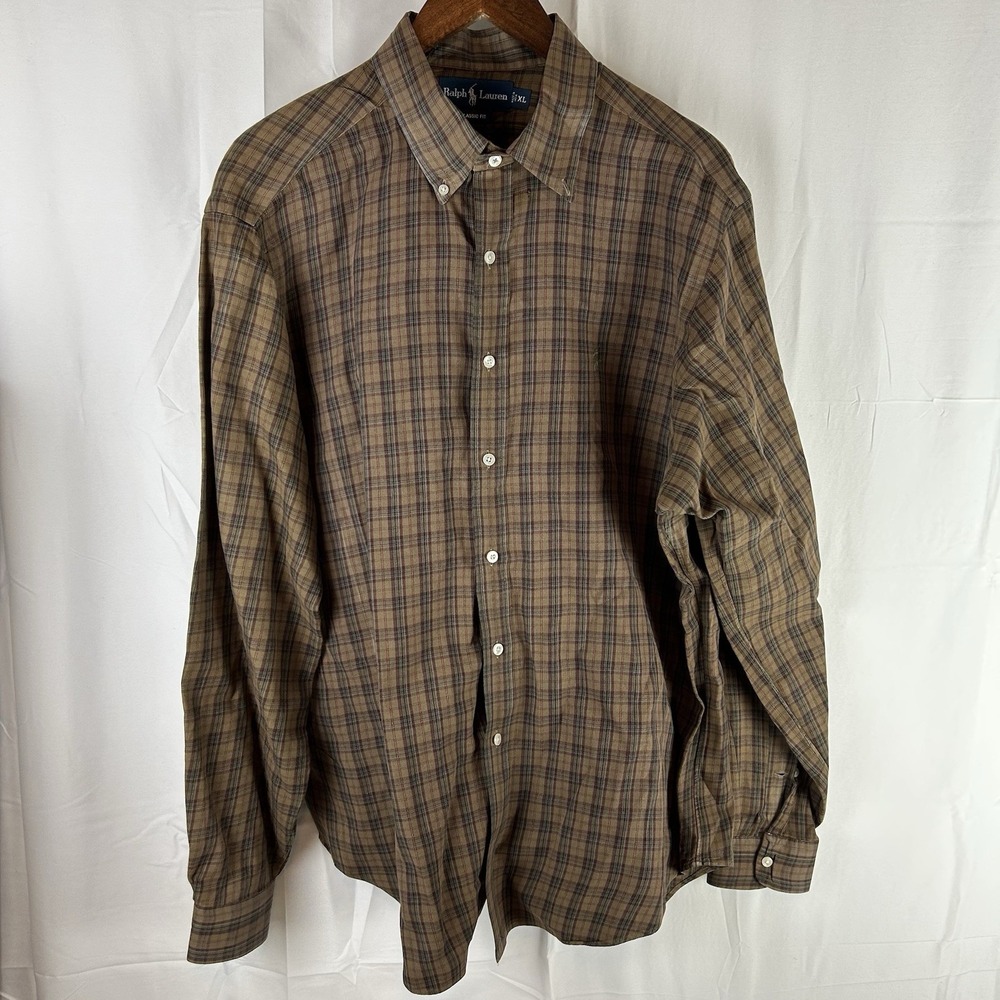 Ralph Lauren‎ Classic Fit Long Sleeve Shirt Men's XL Plaid Preppy